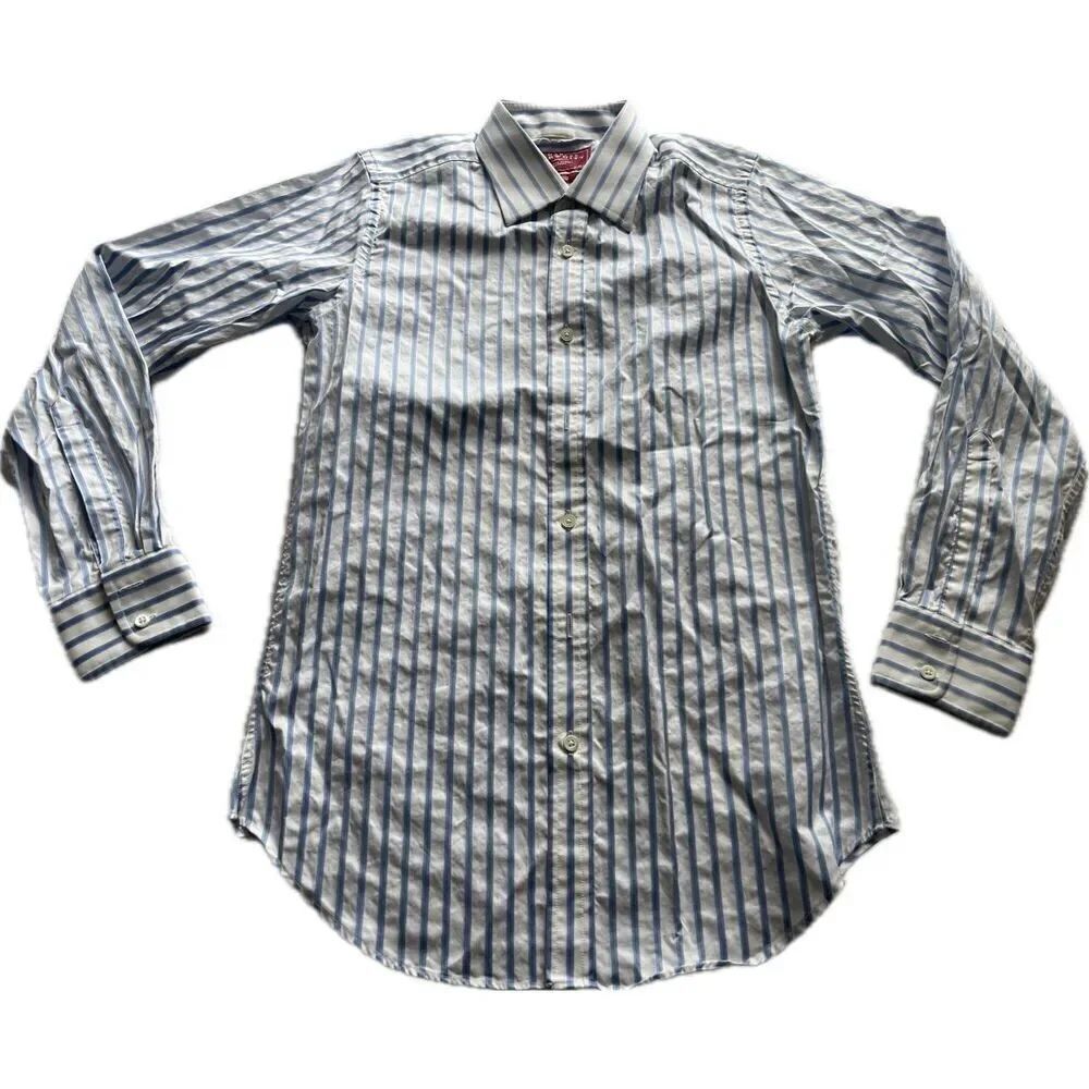 Charles Thywhitt Button Up White and Blue Stripe Dress Shirt Size 14 1/2 / 33